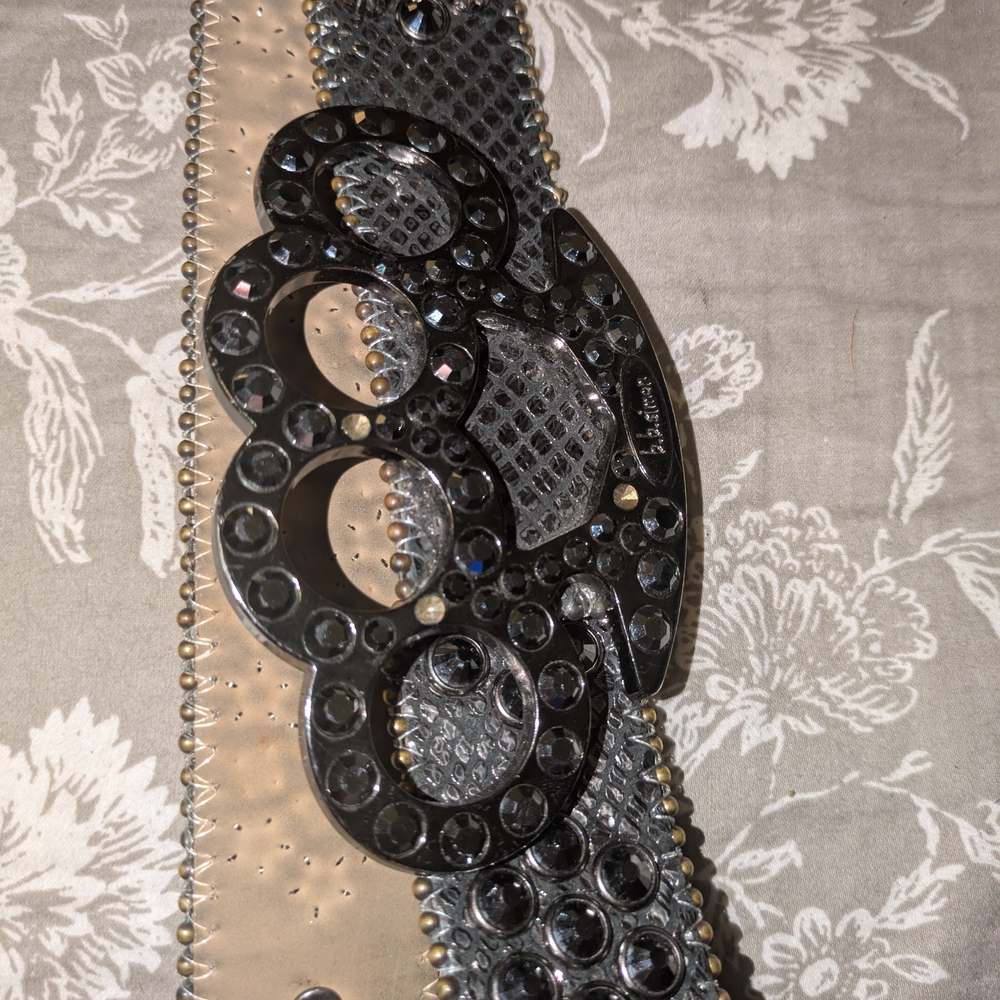 B.B. Simon Silver and Black Studded Belt